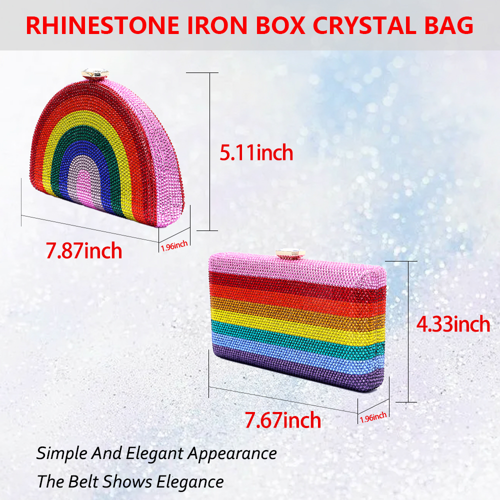 2024 New Latest Design Women's Rhie Handbag Wedding Gift Crystal Multi color Stripe Rainbow Dia Meal Bag Free Shipping