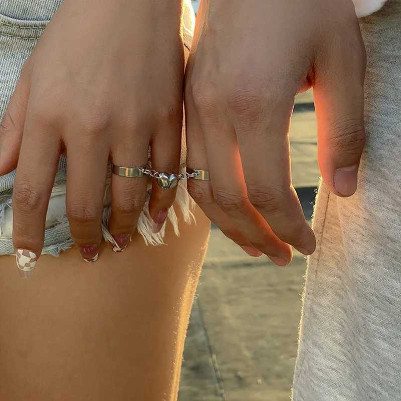 Charm Magnet Heart Couple Open Rings For Lover Creative Heart Attract Paired Adjustable Finger Ring Party Wedding Jewelry B233X240921
