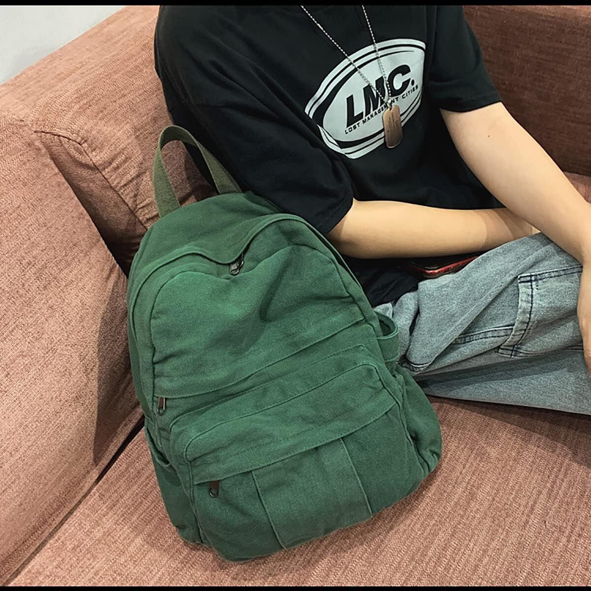 Laptop Travel Canvas Women Vintage Green Aesthetic Backpack for School