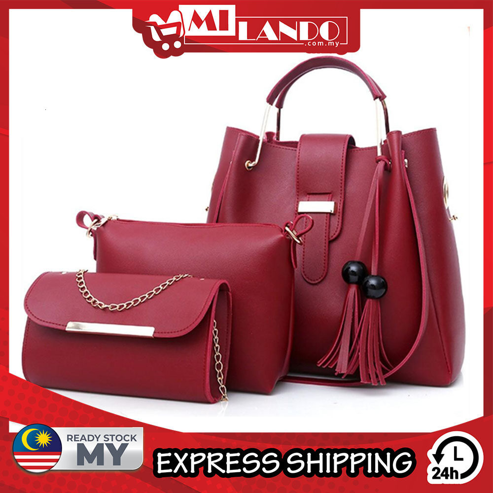 (3-in-1 Set) DO Ladies PU Leather Female Women Shoulder Handbeg Beg Tangan Wanta terbaru 2024 Women's Bag Handbag (Type 34)