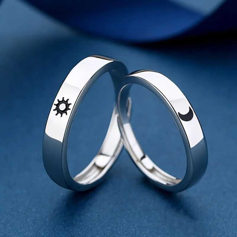 1/2pcs Simple Sun Moon Couple Rings Women Men Fashion Opening Adjustable Stainless Steel Lover Valentine Day Gifts Ring JewelryX240921