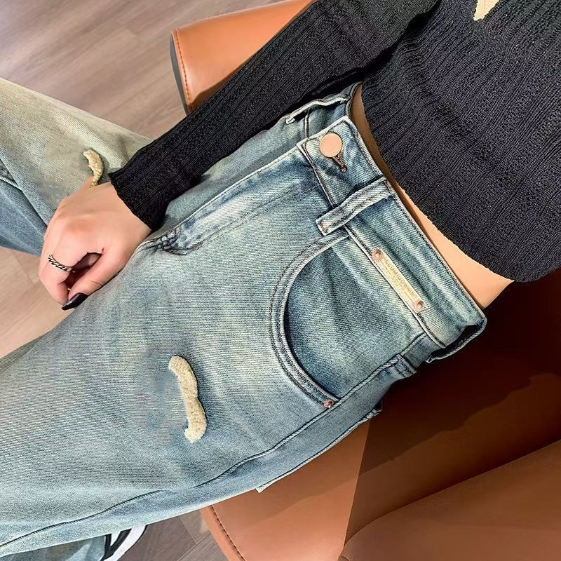 womens jeans designer pants women fashion embroidered letters graphic long Jeans high waist loose wide leg Pants denim trousers Free