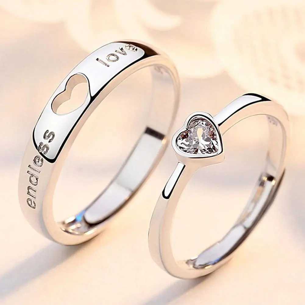 2Pcs Luxury Zircon Heart Couple Rings For Women Men Forever Endless Love Engagement Wedding Charm Valentines Day JewelryX240921