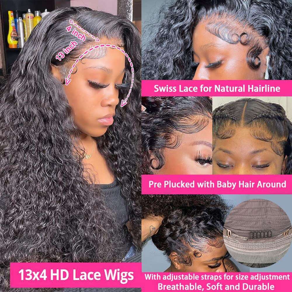 Deep Frontal Wigs For Women Curly 13x4 13x6 Wet And Wavy Water Wave Lace Front Human Hair Wig