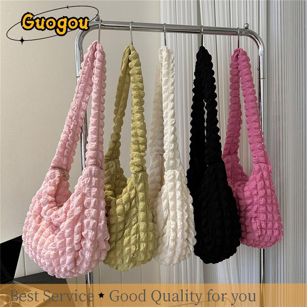 JUTBONG Large Capacity Shoulder Plaid Quilted Solid Color Crossbody Cute Embroidered Underarm Bag Women