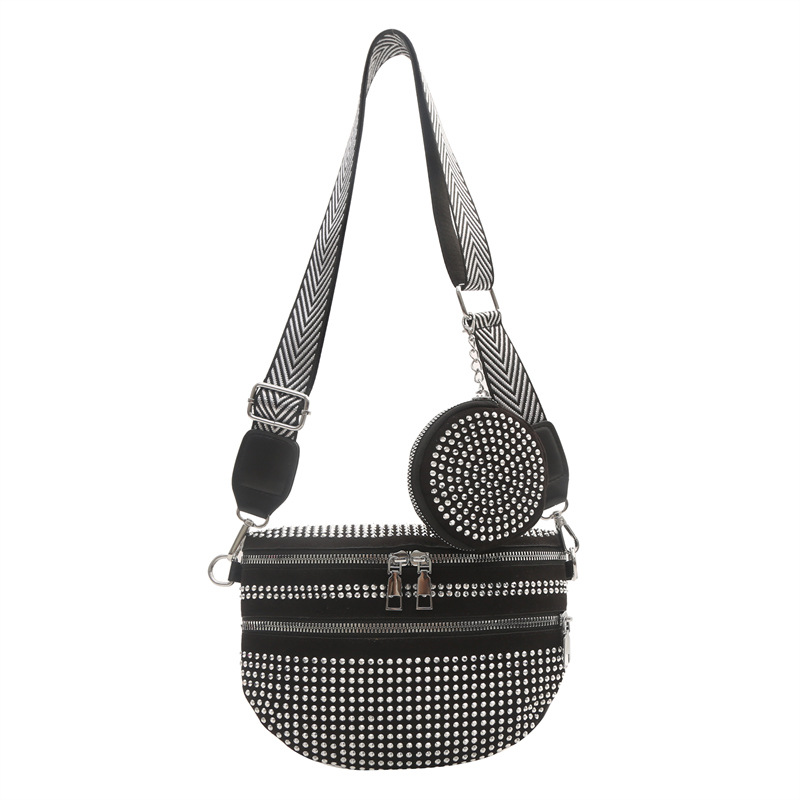 Simplified wide shoulder strap Korean version women's bag 2024 New Fashionable Hot Diamond Personalized Bag