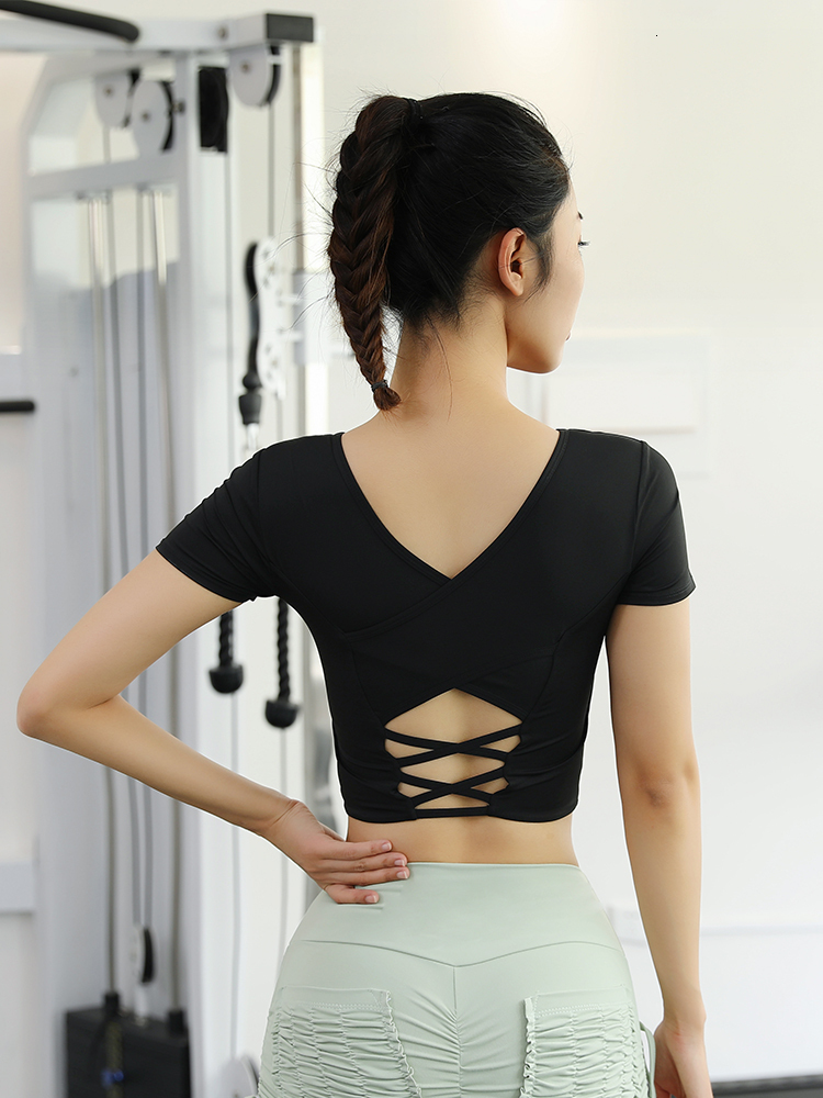 Fashion Crop Cross Open Back Design Crew Neck Breathable Quick Dry High Elastic Yoga Tank Top For Women