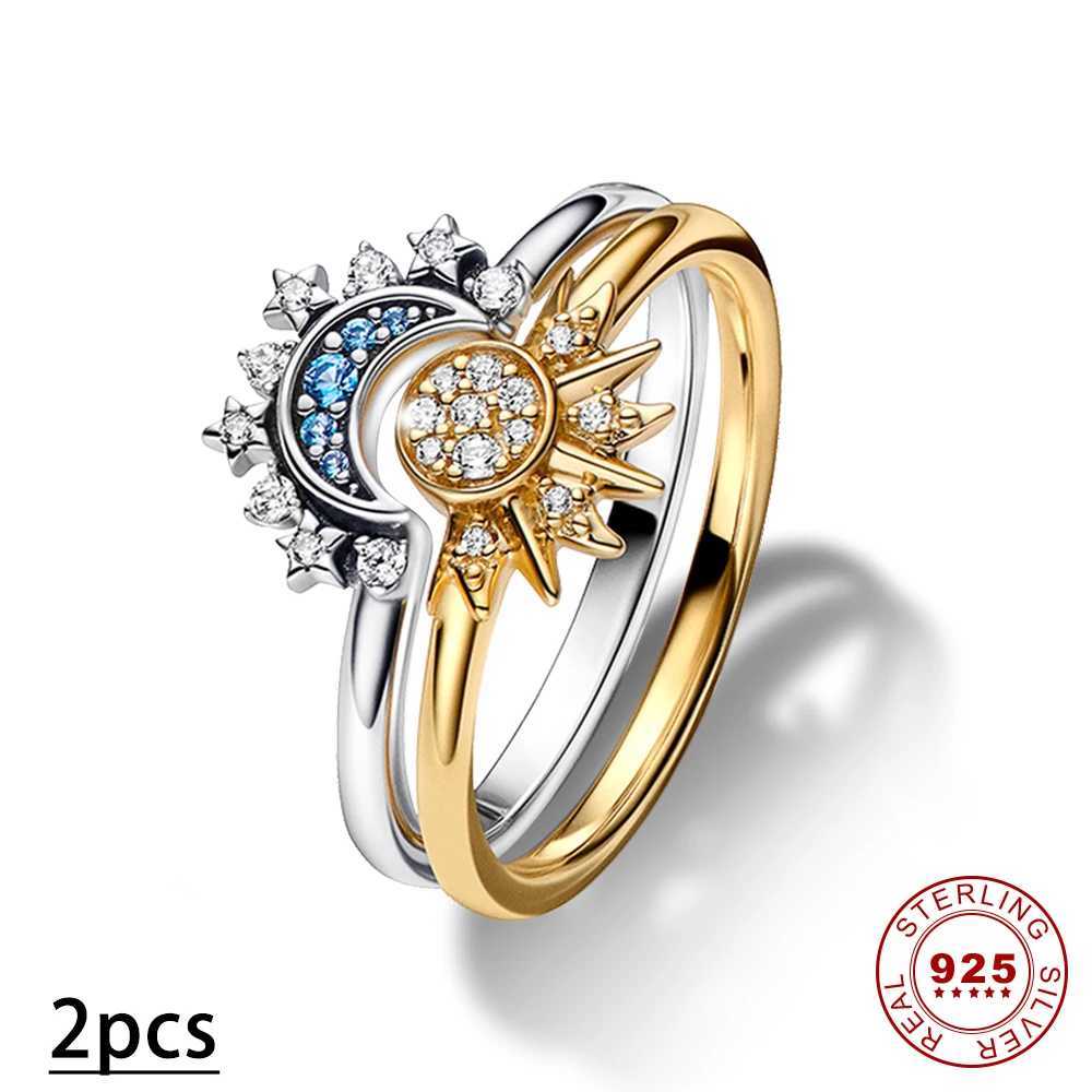 2 Pcs Ring Sets 925 Silver Jewelry Moon Sun Ring For Women Wife Valentiness Day Gift Jewellery Lover 2 IN 1 Statement BandX240921