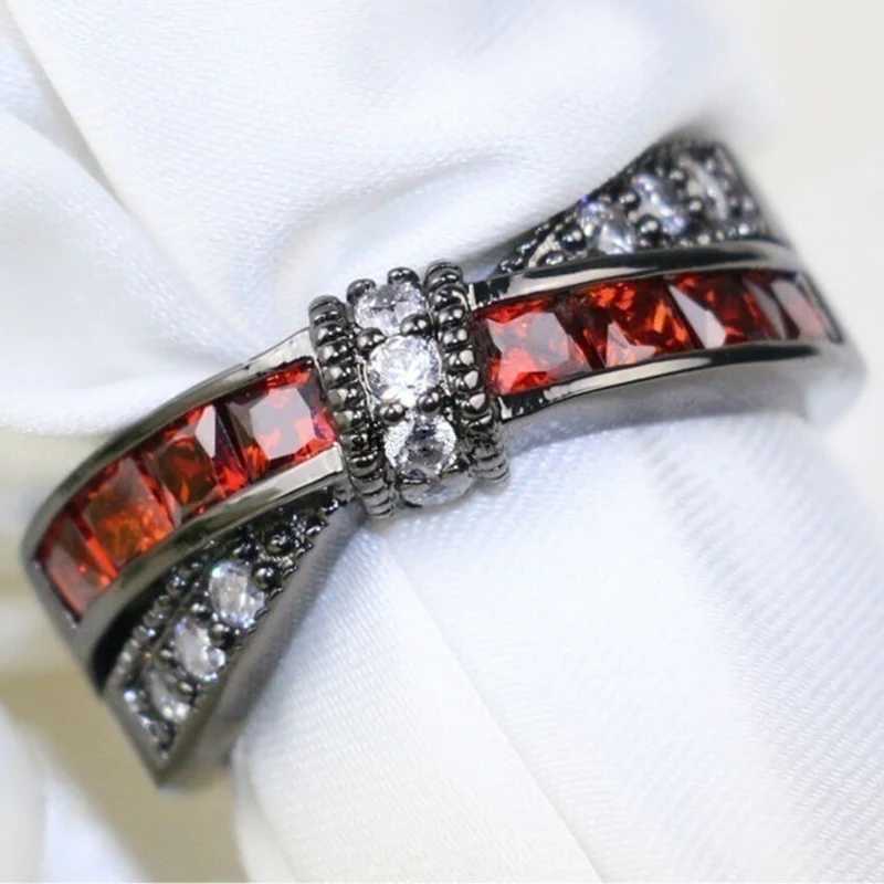 Carofeez Trendy Couple Rings Stainless Steel Men Ring Cute Bow White/Red Zircon Women Ring Wedding Engagement Ring Lover GiftX240921