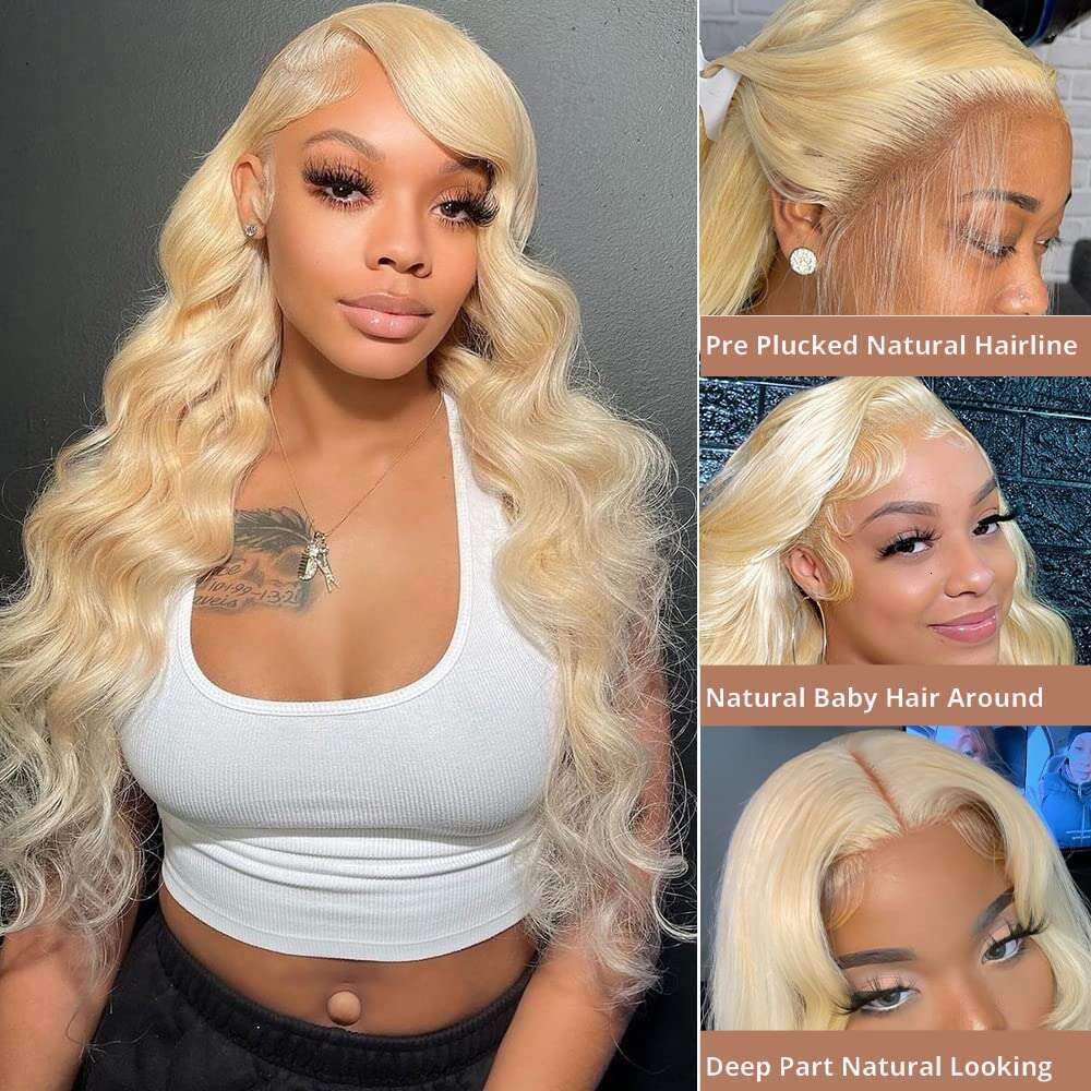 HD Bleached 613 Body Wave Honey Blonde Frontal Human Hair Wigs Brazilian Colored 13x4 Lace Front Wig For Women Pre Plucked
