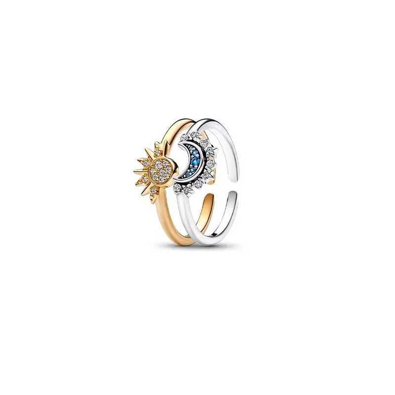 New Personalized Simple Inlaid Rhinestone Sun And Moon Couple Rings For Men And Women Gifts Jewelry Accessories WholesaleX240921