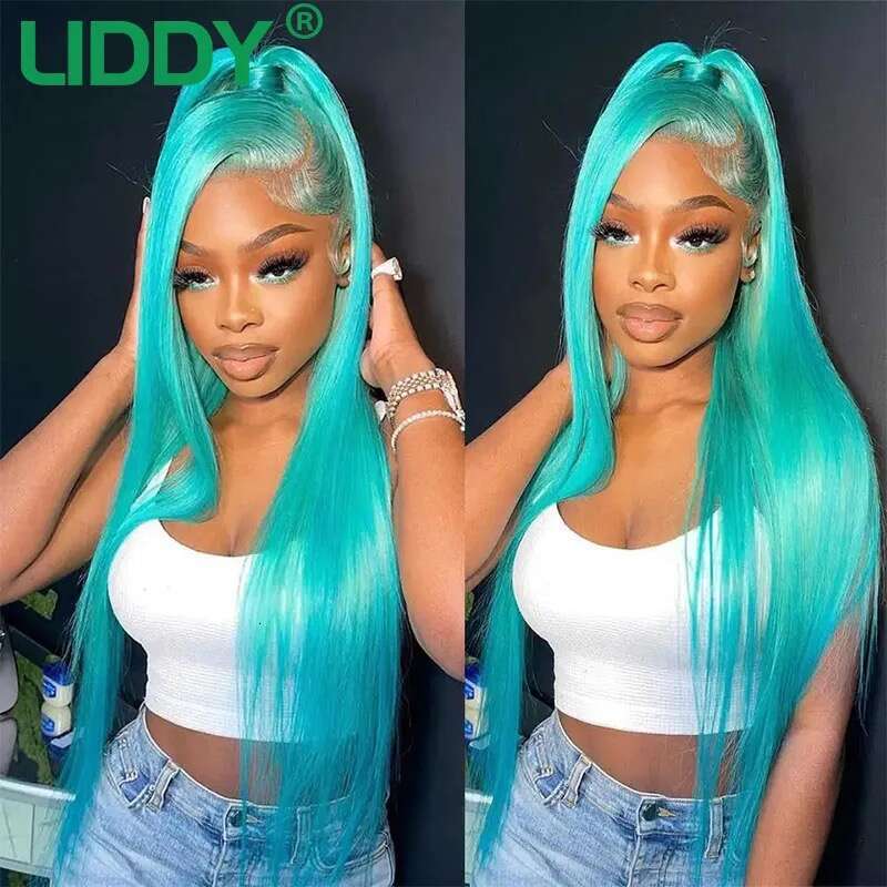 Green 13x4 HD Transparent Wig Straight For Women 613 Colored Lace Front Human Hair Pre Plucked Wigs