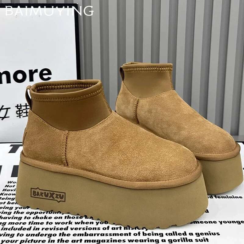 Leopard Platform Women Snow Ankle Boots Designer Flats Casual Short Plush Cotton Shoes 2024 Trend Warm Winter Botas Mujer
