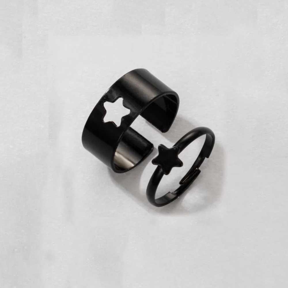 Vintage Simple Animal Butterlfly Star Moon Heart Open Rings For Women Girls Gothic Jewelry 2PCS Punk Black Couple Ring SetX240921