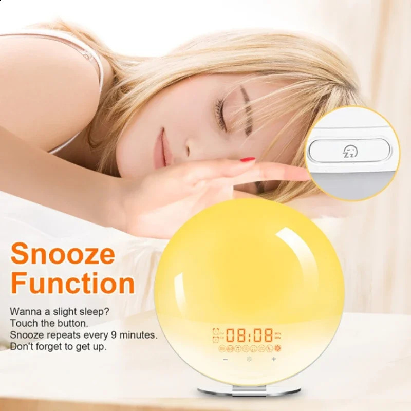 Smart Sunrise Sunset LED Digital 2 Alarm Clock Wake Up Light Electronic Table Clock Smart Life FM Radio Digital Nightlight Clock 240918