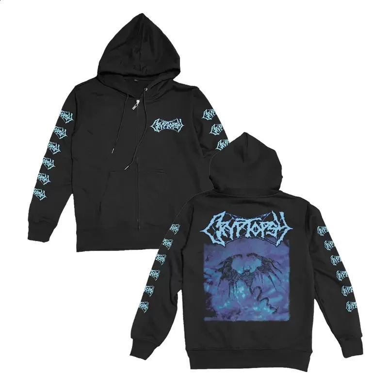Mens Hoodies Cryptopsy Heavy Metal Zipper Hoodies Hooded Y2k Vintage Hip Hop Streetwear Hoodie Oversized Zipup Hoody Coats 240921