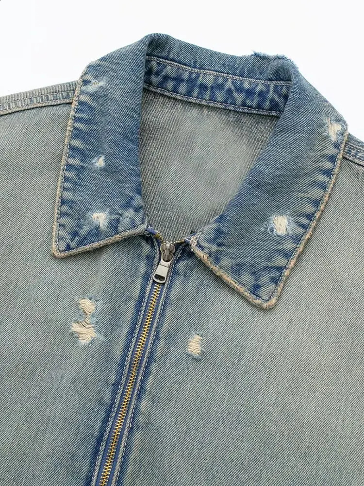 TRAF AutumnWinter Womens Casual Edition Fashion Perforated Decorative Denim Short Jacket Coat 240921