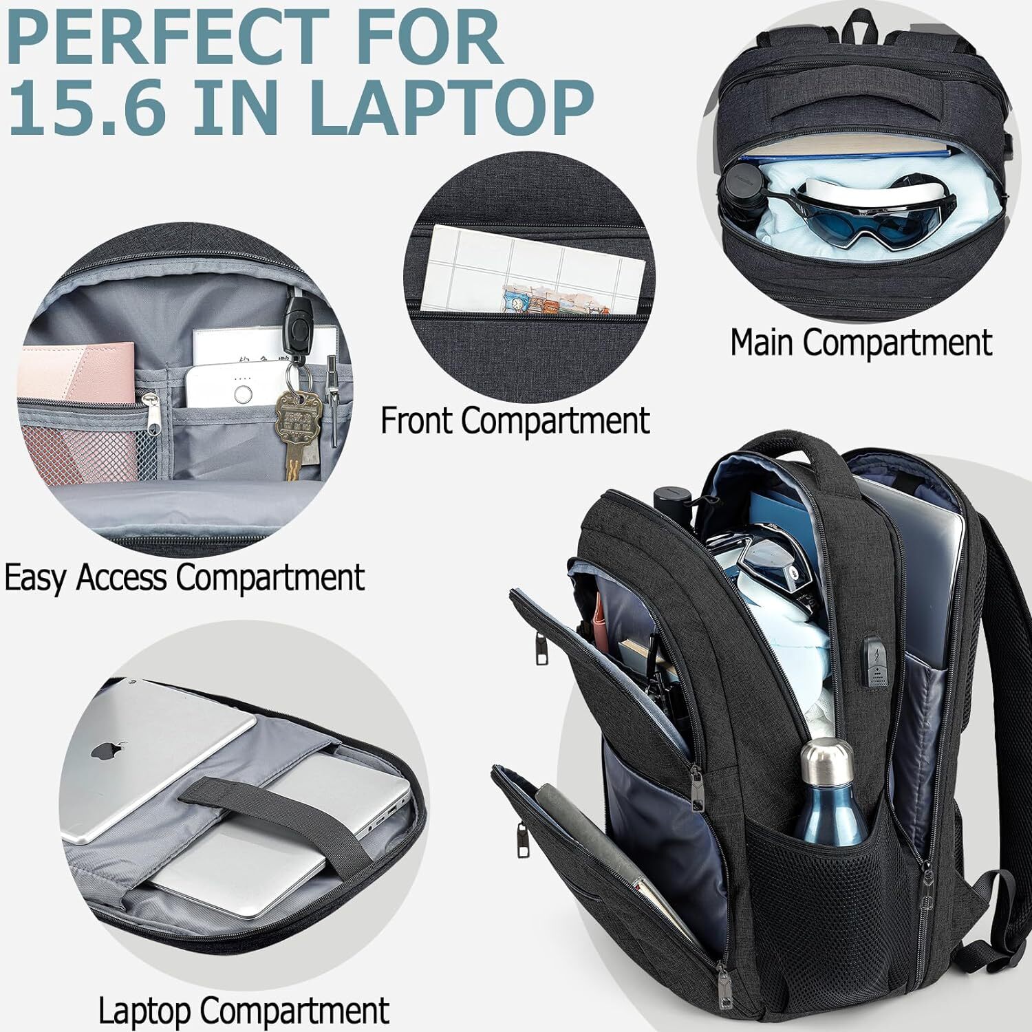 BIKROD Men and Women, School Backpac for Teen Boys Water Resistant TSA Travel Backpack with USB Charging Port, Business Anti Theft Sturdy Computer Bag