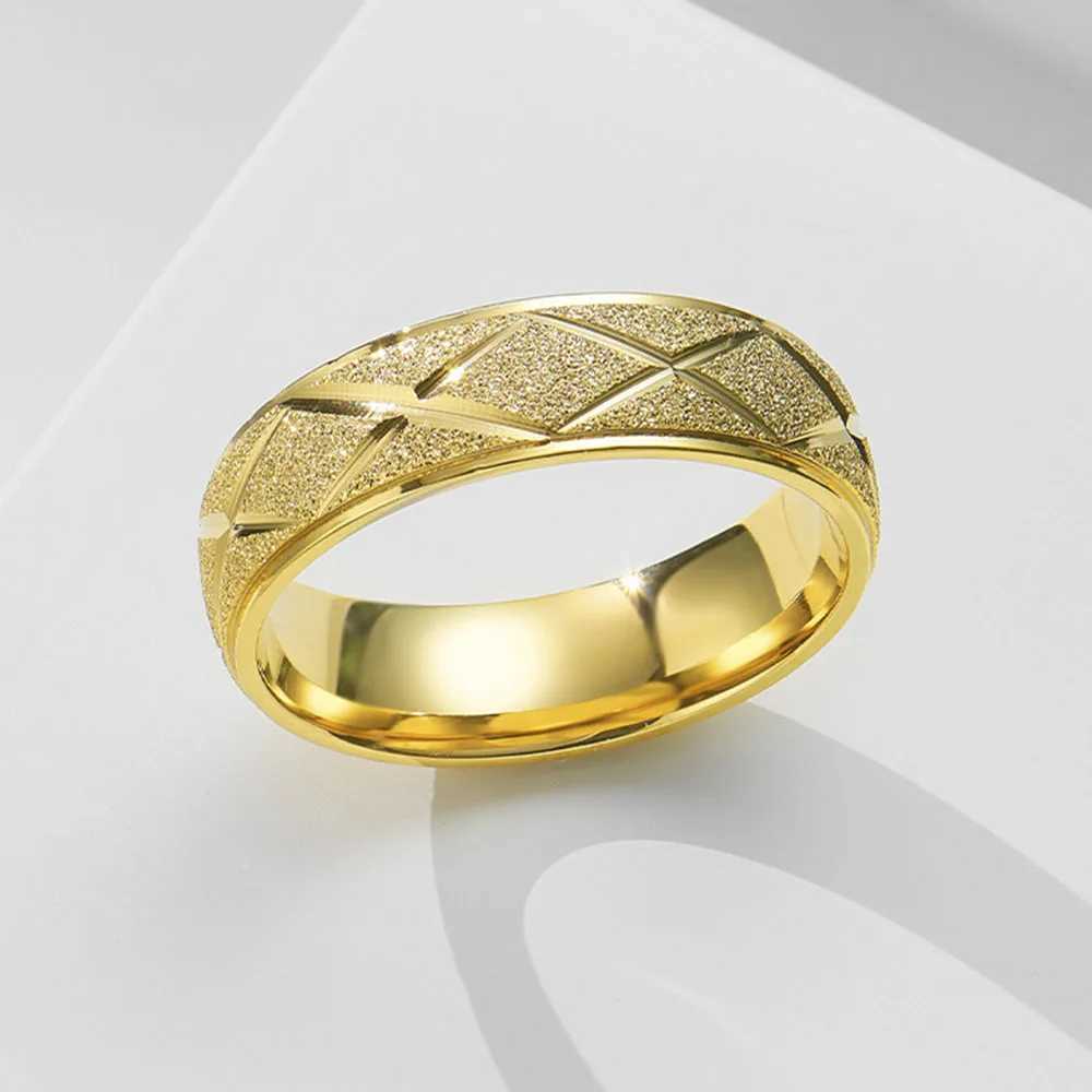 Lingge Striped Titanium Steel Couple Rings Fashion Light Luxury Frosted Rings Hand JewelryX240921
