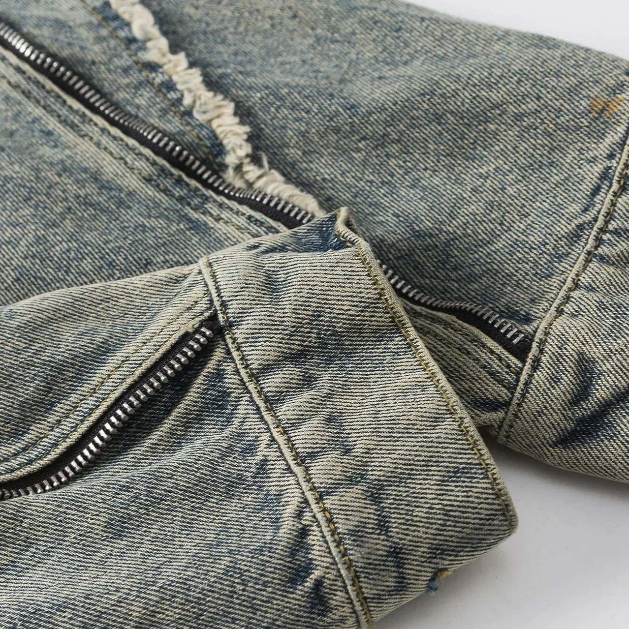 Spring and Autumn Retro Loose Fit Yellow Mud Foot Mat Standing Collar Denim Jacket Mens Casual Zipper Top Trendy 240921