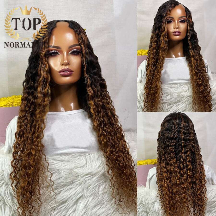 Topnormantic Ombre Brown Nature Wave Wig For Women Brazilian Remy Human Hair Highlight Color U Part Wigs