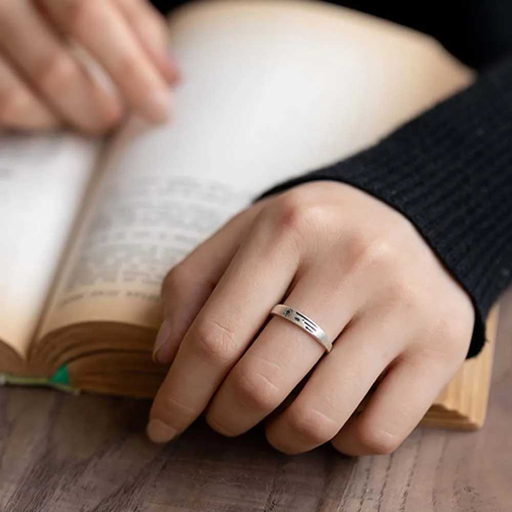 Retro Sun Moon Couple Ring Minimalist Silver Color Opening Rings For Men Women Korean Style Personality Finger RingsX240921