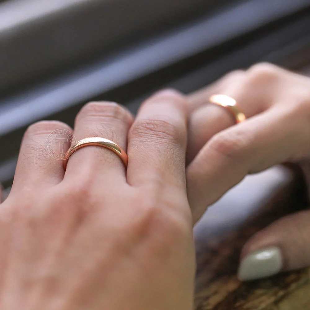 4MM Simple Smooth Rings For Women Men 585 Rose Gold Color Anti-allergy Couple Ring Wedding Fine Jewelry Anniversary Gift GR75X240921