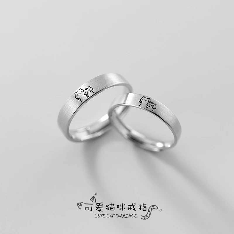 New Couple Rings Cute Sliver Color Cat Open Ring for Women Men Adjustable Finger Rings Romantic Lovers Anniversary JewelryX240921