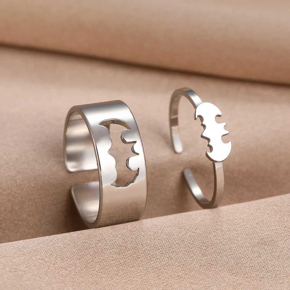 Stainless Steel Rings Gothic Hip Hop Punk Bat Fashion Adjustable Couple Ring For Women Jewelry Wedding Engagement Gift 2Pcs/setX240921