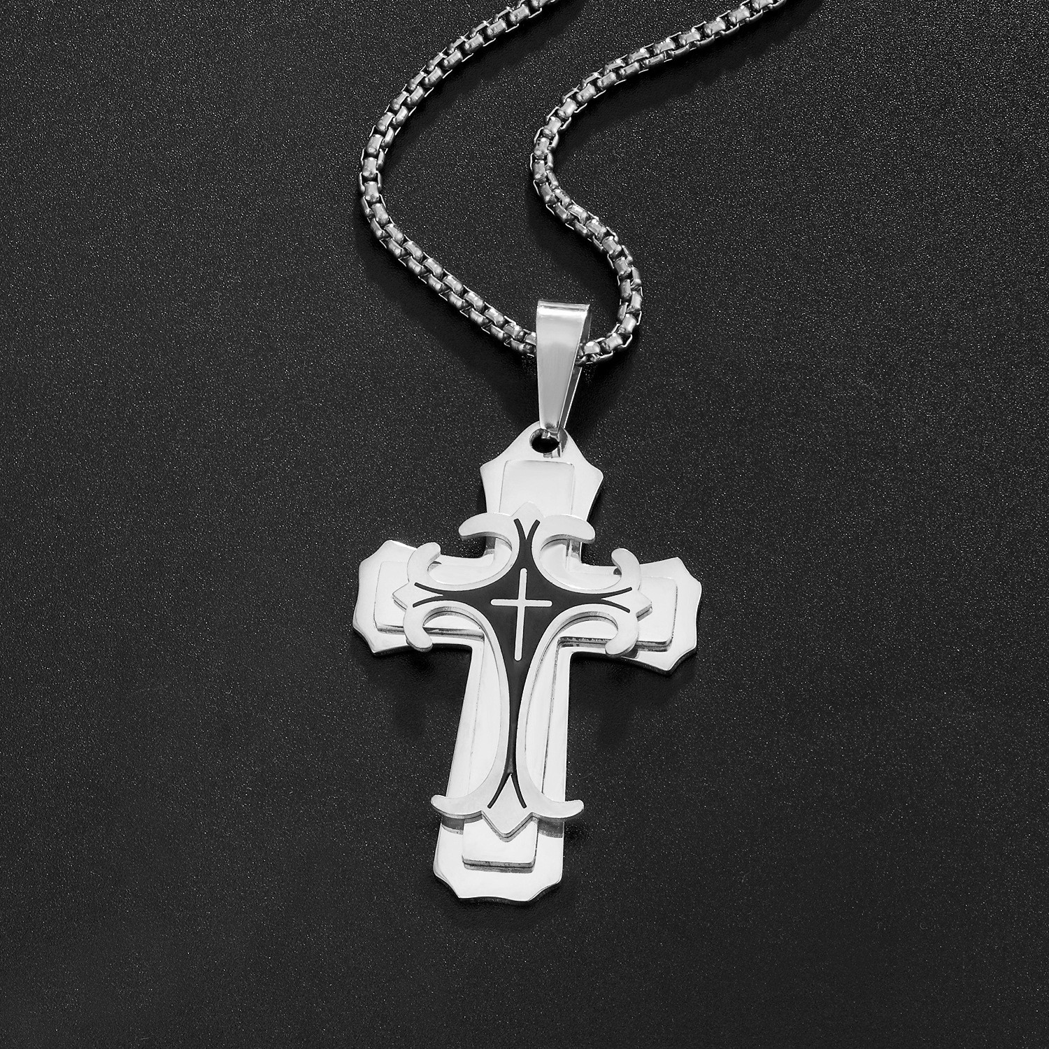 Hot sale new trendy male titanium steel flat joint necklace stainless steel drip oil cross pendant Free shipping