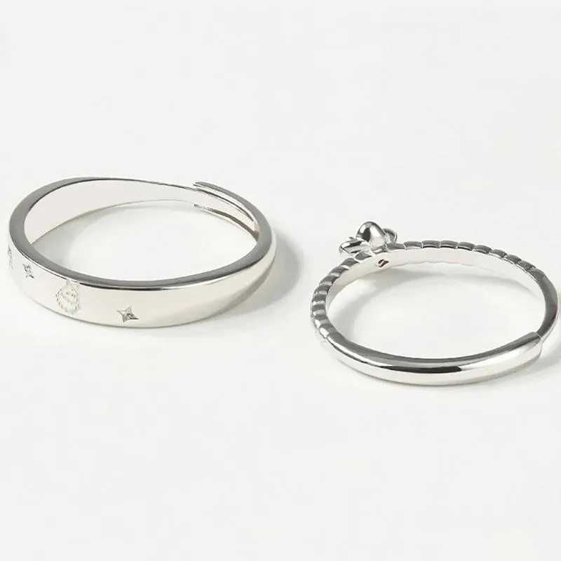 Anime Little Prince and Rose Cartoon Couple Rings Unisex Cosplay Adjustable Opening Ring Set Jewelry Cosplay Party AccessoriesX240921