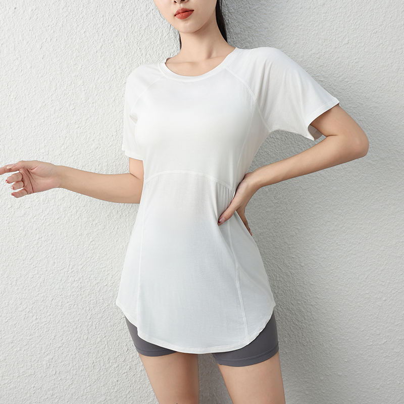 2024 High Quality Women Short Sleeve Crewneck Sweatshirt Yoga Sport Circular Hem Quick Dry Loose Fitting T-Shirt