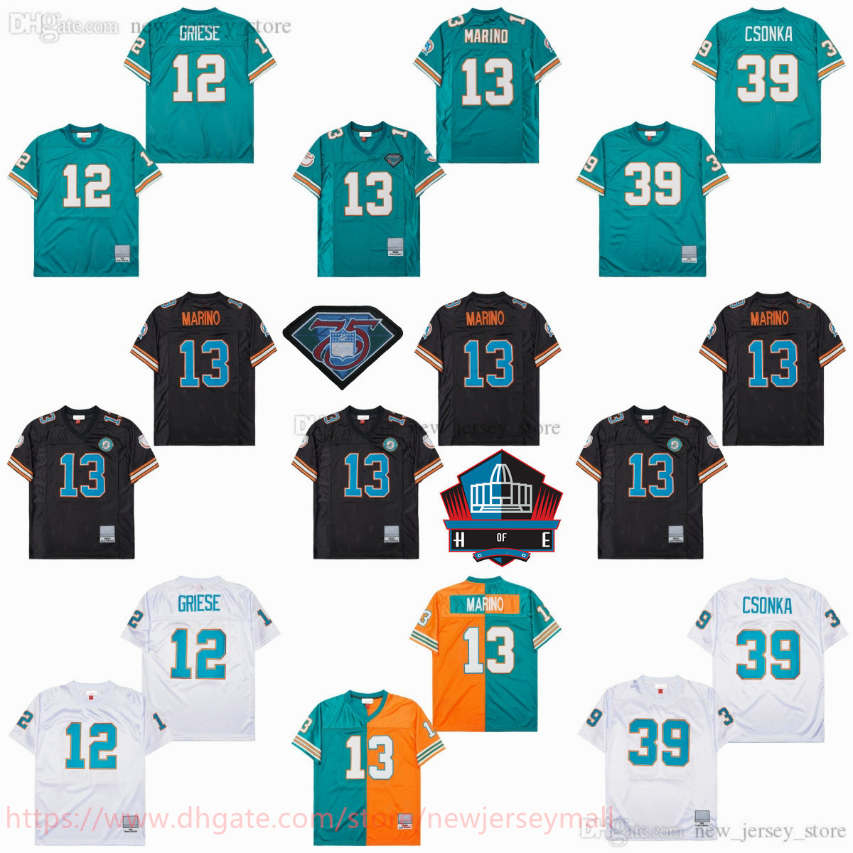 Custom S-6XL College 1990 Throwback Football 13 Dan Marino Jersey Retro Stitch 39 Larry Csonka 12 Bob Griese Jersey Vintage Breathable Sports Shirts