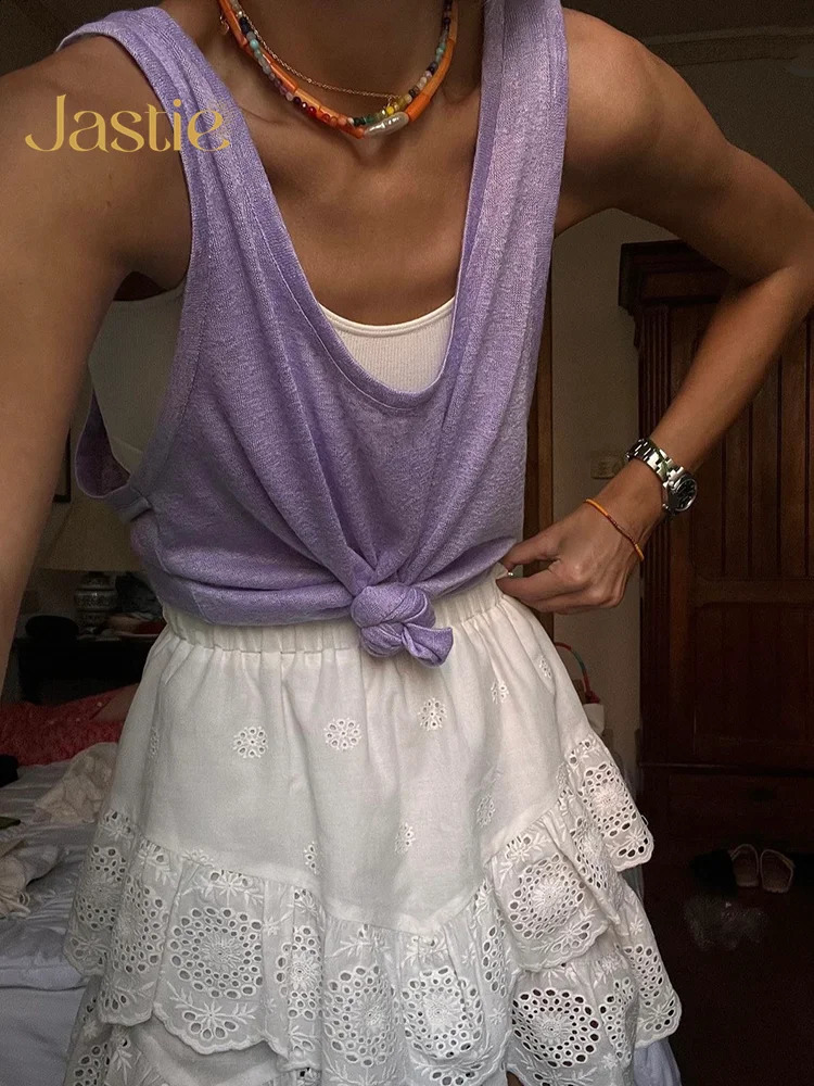 Jastie Spring Womens Lace Set Fashion O-neck Long sleeved ShirtA-line Ski Set Casual Elegant White Two piece Set 240921