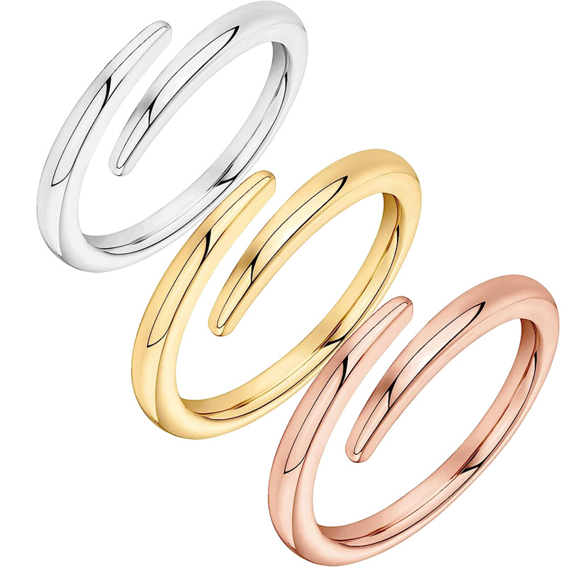 New Personality Couple Simple Plain Glossy Gold Titanium Steel Open able Ring Free shipping