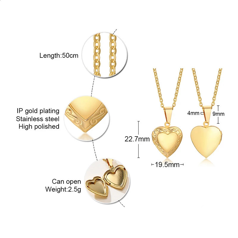Vnox Customize Picture Name Women Necklaces Heart Locket Pendant Family Image Personalized Anniversary Gift 240914