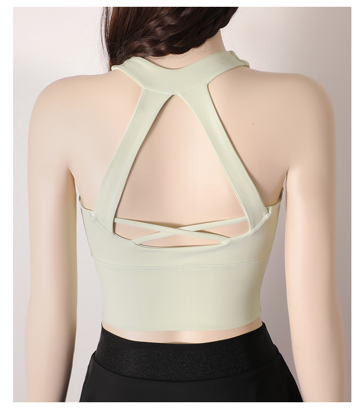 Women's Lightweight High Impact Backless Sports Crop Tops Cross Straps Elastic Push Up Shockproof Workout Yoga Bra