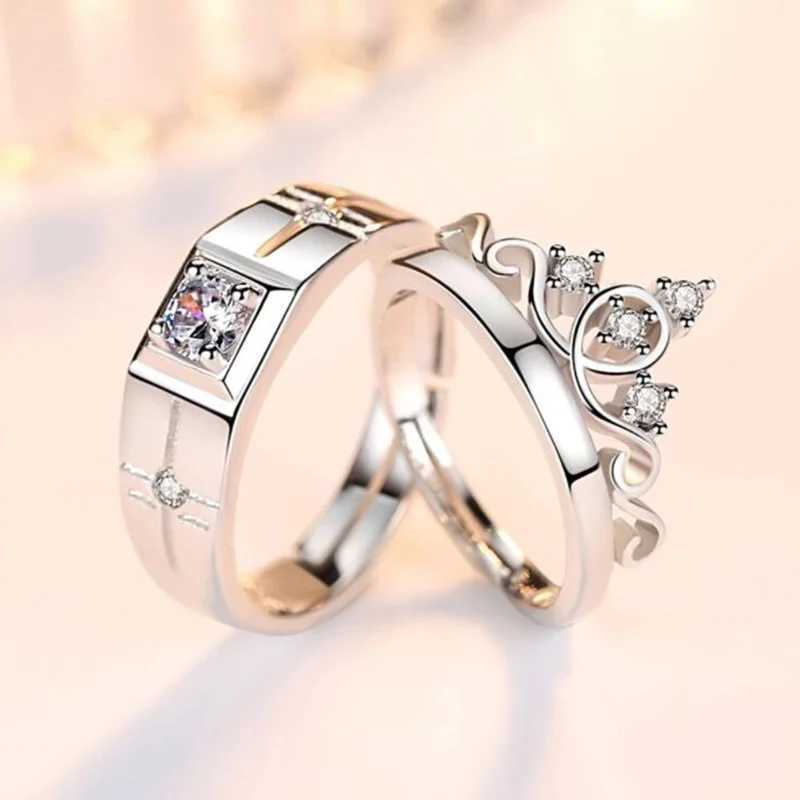 new fashion 925 silver jewelry couple ring for women and men engagement wedding anniversary crown open adjustable Jewelry giftX240921