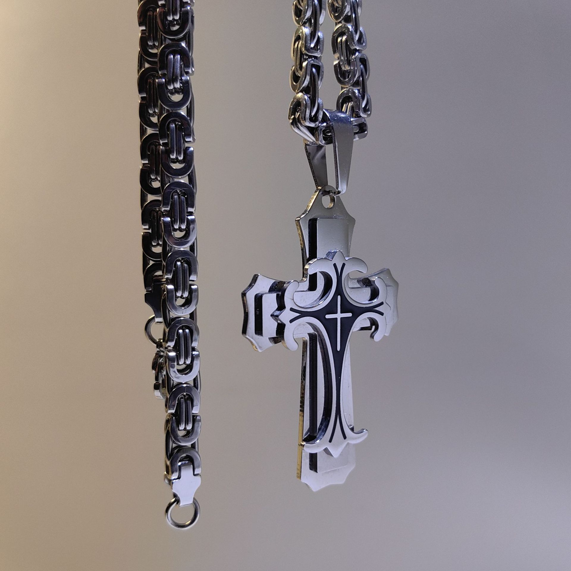 Hot sale new trendy male titanium steel flat joint necklace stainless steel drip oil cross pendant Free shipping