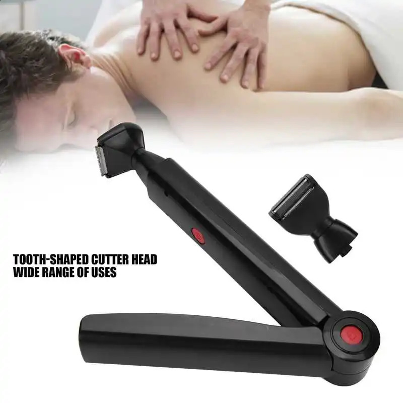 Electric Back Shaver 2 In 1 Facial Hair Trimmer Razor Rechargeable Foldable Handle Back Hair Removal Men Body Groomer 240910
