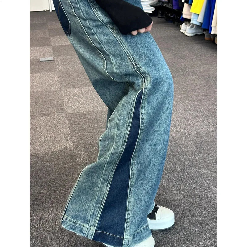 Womens Blue Baggy Y2k Jeans Harajuku Streetwear Aesthetic Denim Trousers Wide Jean Pants Vintage 2000s Trashy Oversize Clothes 240911