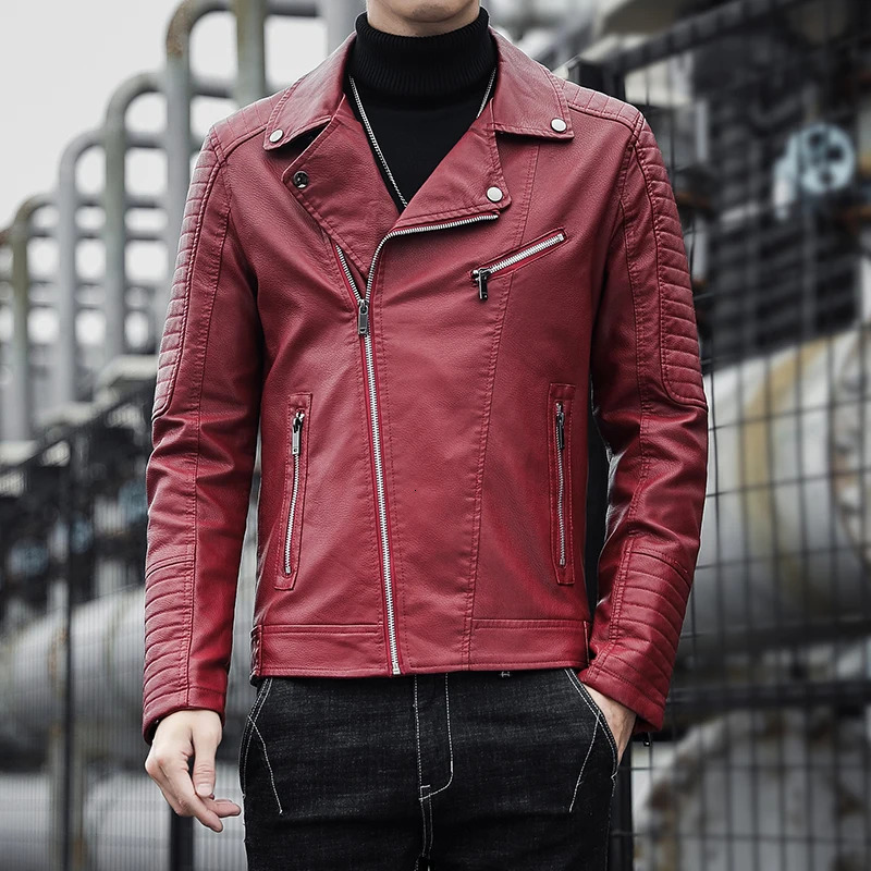 New Autumn Mens High-Quality Korean Fashion Youth Zipper Motorcycle Coat Male Business Casual Faux Leather Jacket