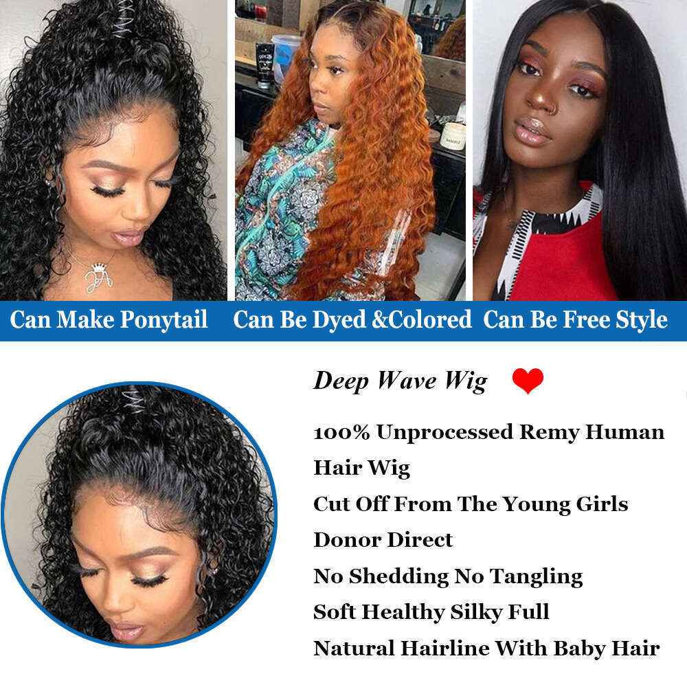 Deep Wave 200 Density Frontal Hd Lace Front Wig Human Hair Moxika