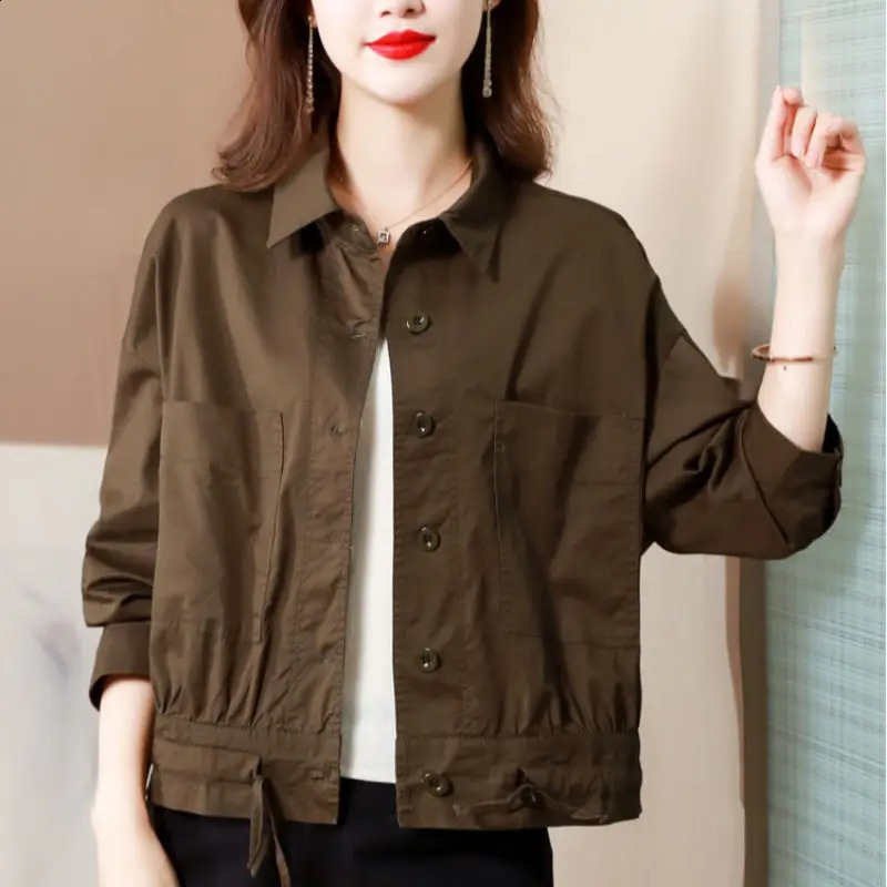 Casual Thin Jacket for Women Spring Autumn Korean Loose Long Sleeve Solid Drawstring Short Coats Top Vintage Fashion Clothes 240918