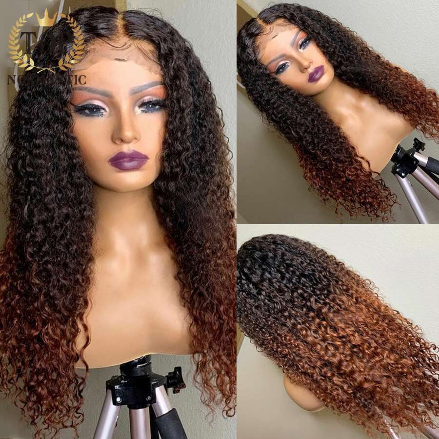 Topnormantic Ombre Brown Color Remy Human Hair 13x4 Lace Front Wigs for Women 4x4 Closure Deep Curly Wig Preplucked Haire