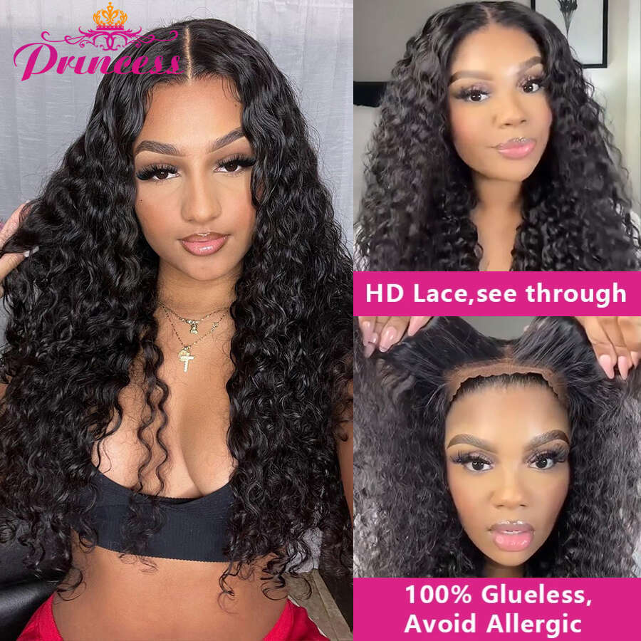 Princess Glueless Human Hair Ready to Wear Cut Brazilian Deep Wave Lace Front Wig With Pre plucked Haire