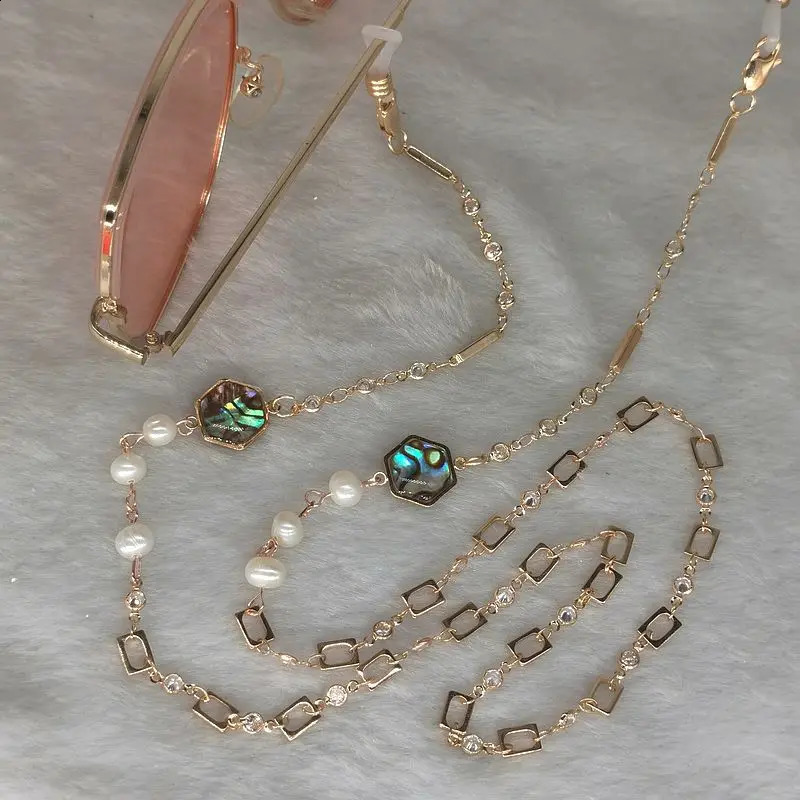 Freshwater Pearl Shell Glass Hanging Chain Female Decorative Golden Eye Chain Face Mask Rope Accessories 240920