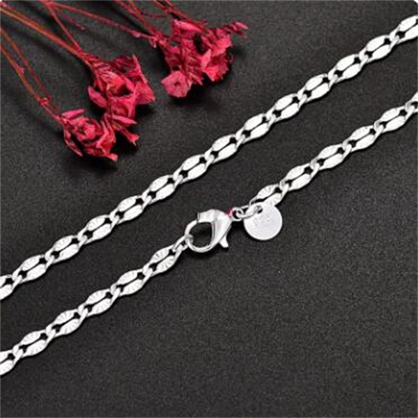 Fine 925 Sterling Silver 4MM flat chains Necklaces for Men Women wedding party Jewelry Christmas gifts 45-75cm