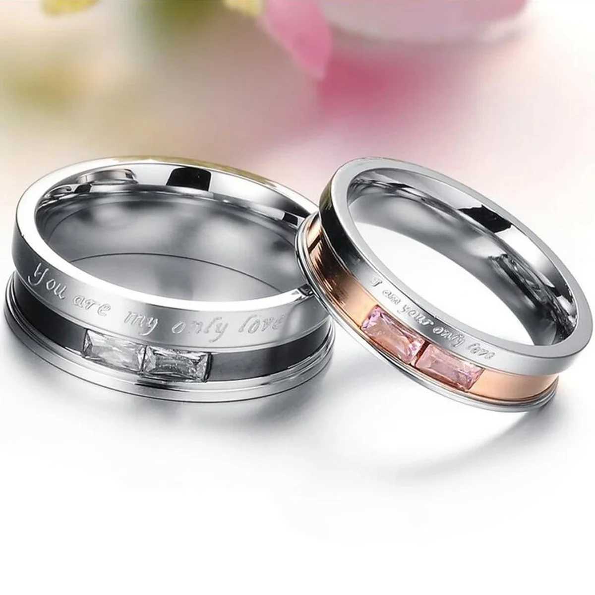 Fashion Couple Ring Charm Stainless Steel Couple Rings Zircon Men Women Wedding Rings Male Jewelry GiftsX240921