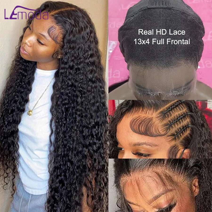 13x6 Frontal Deep Wave 250 Density SKINLIKE Real HD Virgin Pre plucked 13x4 Lace Wig Human Hair Lemoda